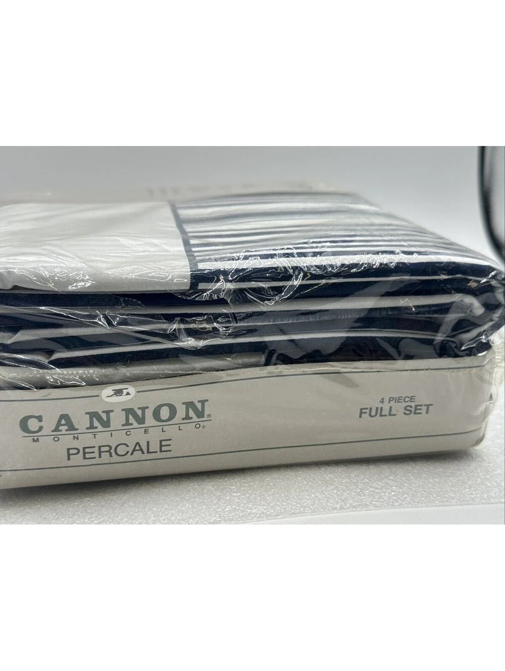 Vintage Cannon Monticello Blue White Stripes No Iron Percale 4pc Full Sheet Set